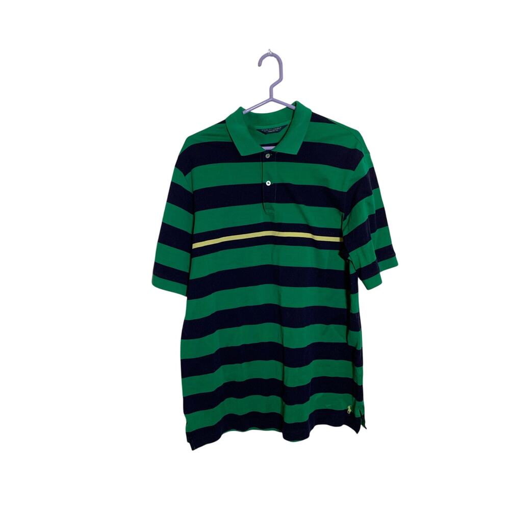 Polo Golf Ralph Lauren Striped Athletic Fit Large Shirt Green Blue Preppy Rugby